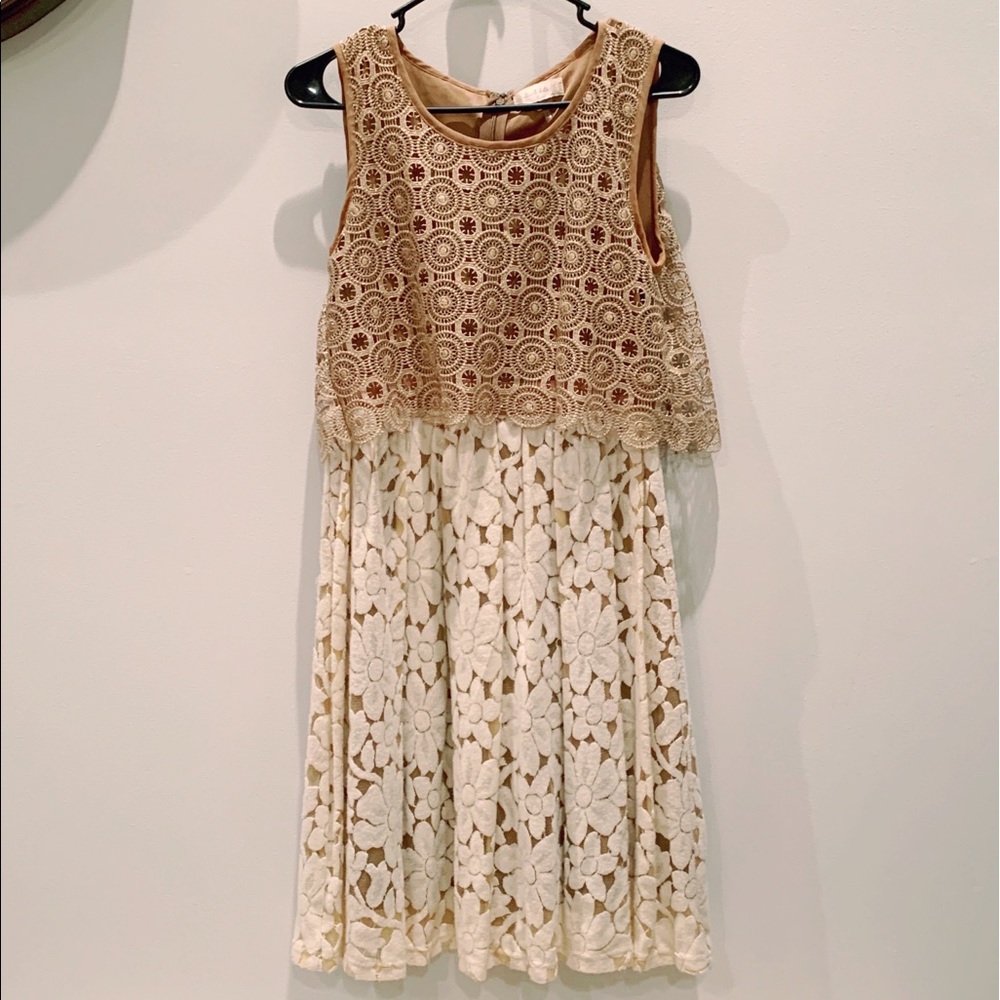 Altar’d State Gold and Cream Floral Dress